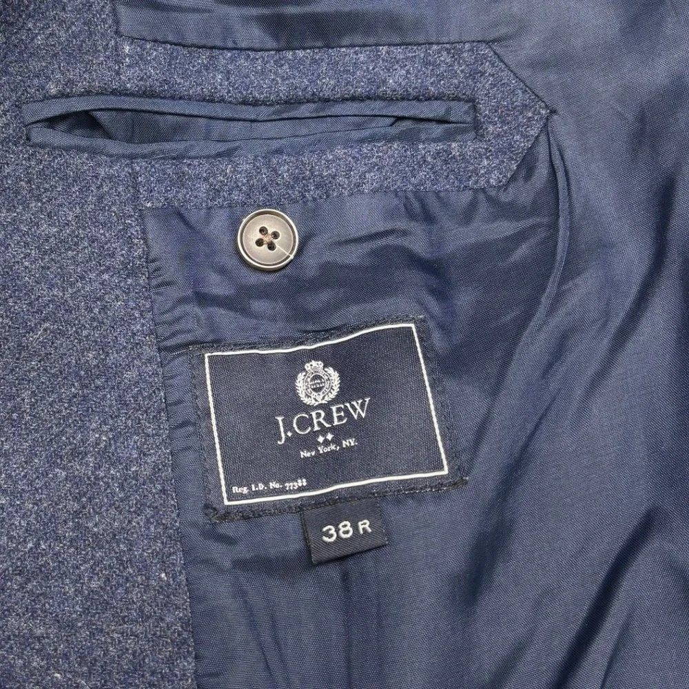 J. Crew Mens 38R Blue Wool Blend Blazer Sport Coat Suede Elbow Patches